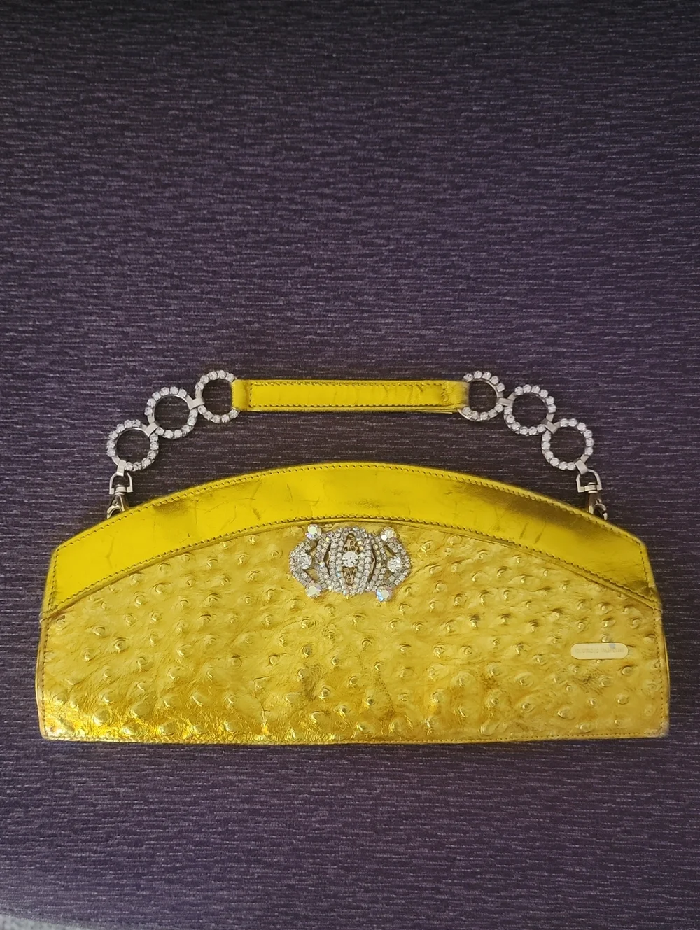 Giorgio Pantini Yellow Ostrich-Texture Evening Clutch with Crystal Accent